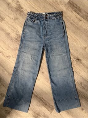 Current/Elliott Light Blue Braided Waist Wide Leg Jeans